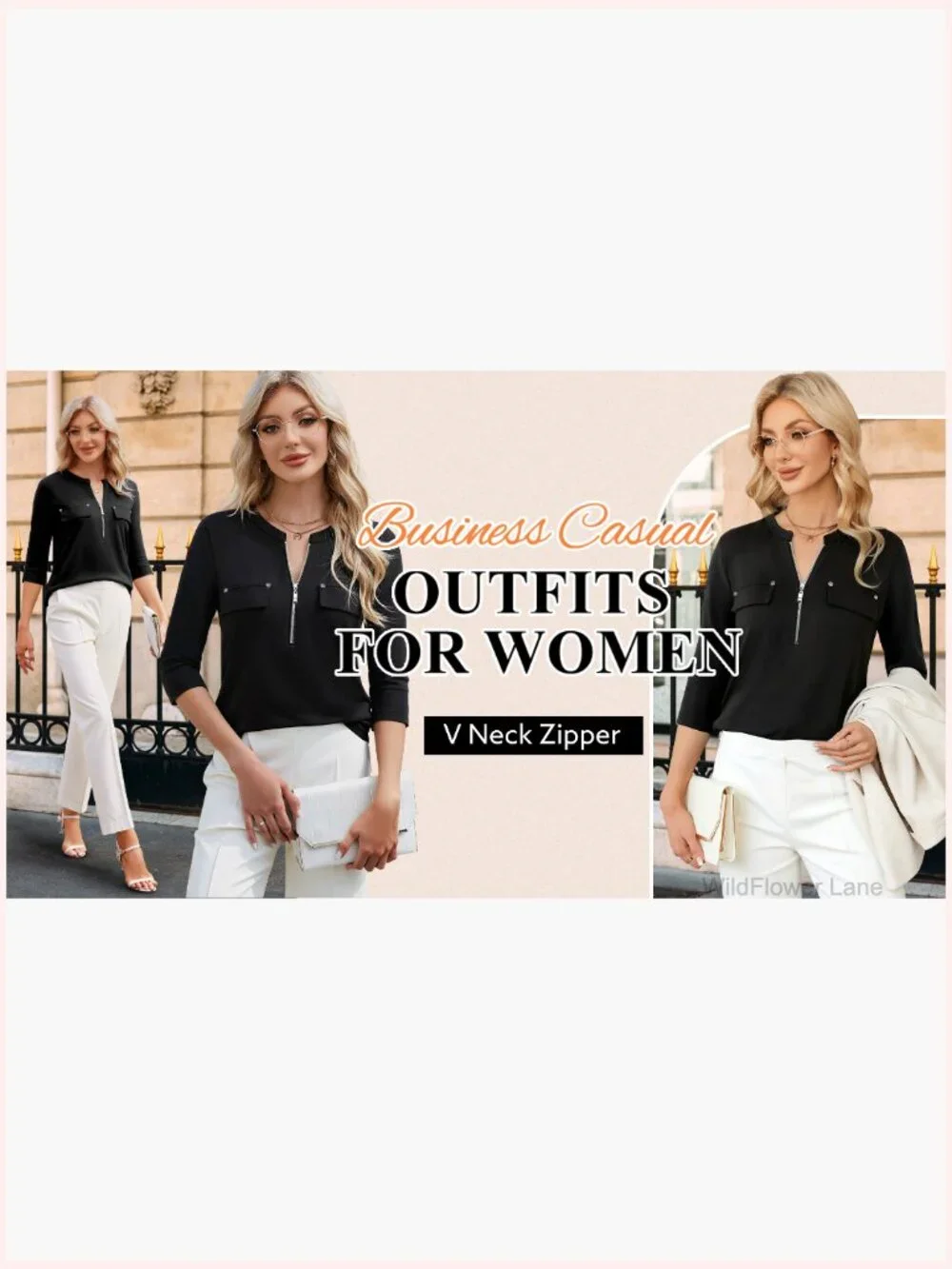 3/4 Sleeve Tunic with Leggings V-Neck Zipper Casual Blouse - Picture 7 of 7